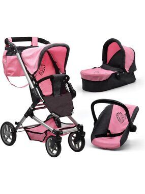 3-in-1 Baby Doll Stroller & Bassinet - Foldable Toy Pram for Girls & Toddlers